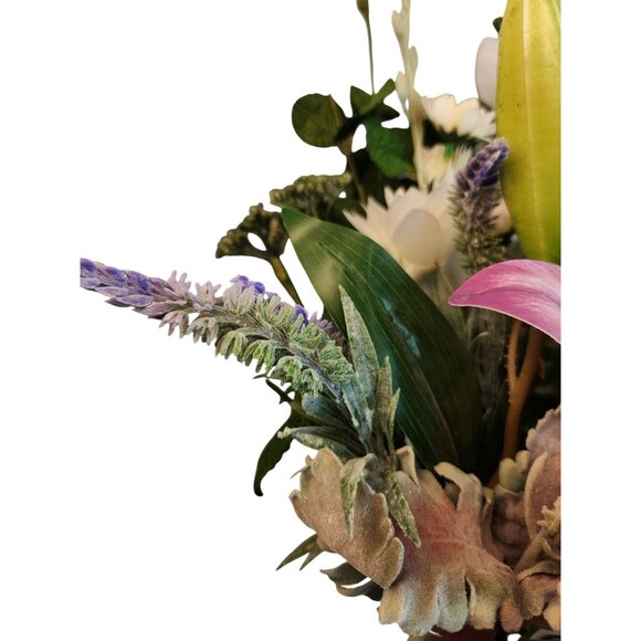Artificial Floral Bouquet Lilies Lavender & Foliage 8 Stems Realistic Faux Arran - Picture 13 of 16